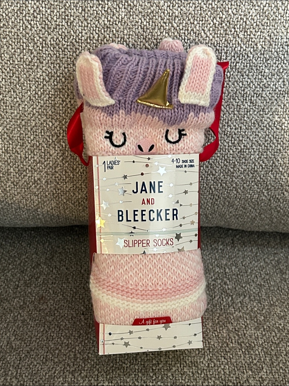 Jane and Bleecker light Pink & Purple Unicorn Slipper Socks 4-10 NWT